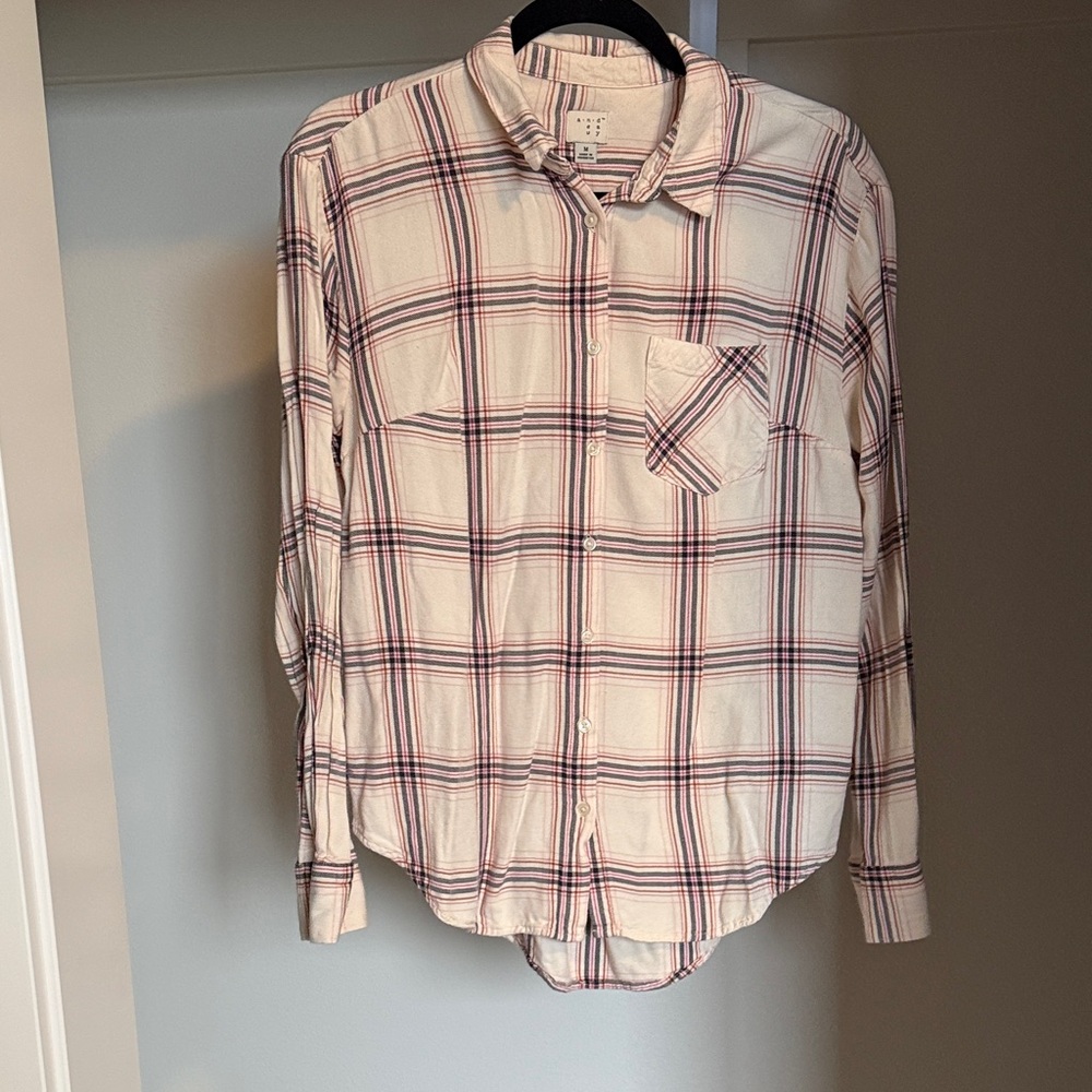 Women's Pink Plaid Button-Up Shirt - Casual Long Sleeve